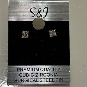 S&D Silver Cubic Zirconia Stud Earrings Surgical Steel Pin
